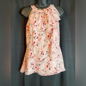 White House Black Market Pink Floral Tank w/ ruffle. EUC! Size 2